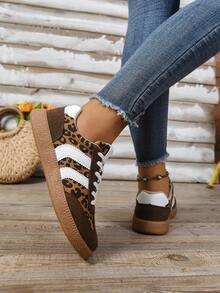 Women's Casual Versatile Leopard Print Accent Sneakers, Fashion Eye-Catching Comfortable Durable Rubber Soft Sole Athletic Shoes, Breathable Lightweight Patchwork Sports Shoes For Women - 咖啡棕 - 查看 5