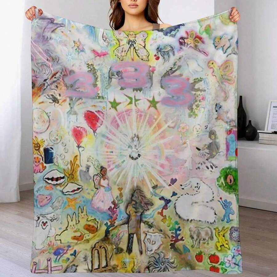 333 Bladee Album Cover Throw Blanket Bed Fashionable Thins Luxury Thicken Christmas Decoration Blankets - 黑色 - 查看 1