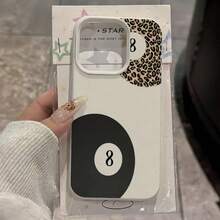 Billiards 1pc Minimalist White Leather Texture Pink Number 8 Pool Ball Pattern Phone Case, Compatible With Iphone 17 Pro Max, 16 Pro, 15, 14 Plus, 13, 12, 11 Protective Cover - Multicolor - View 3