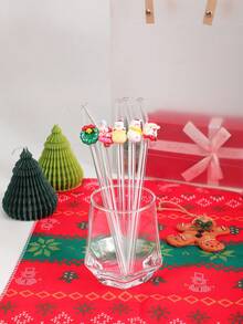 1-5 pièces/set Pailles en verre réutilisables avec des accents de personnages de Noël adorables (couronne, sapin rose, bonhomme de neige, Père Noël), idéal pour les boissons festives et les fêtes de Noël. Idéal pour les boissons glacées, le thé de l'après-midi, les milkshakes, les smoothies, l'eau pétillante, le thé au lait, les jus et autres boissons froides. Idéal pour les fêtes sur la plage, les pique-niques en plein air, les boutiques de desserts, les bars à collations, les fournitures de fête, les réunions de famille. Sans plomb et festif. Cadeau de Noël parfait