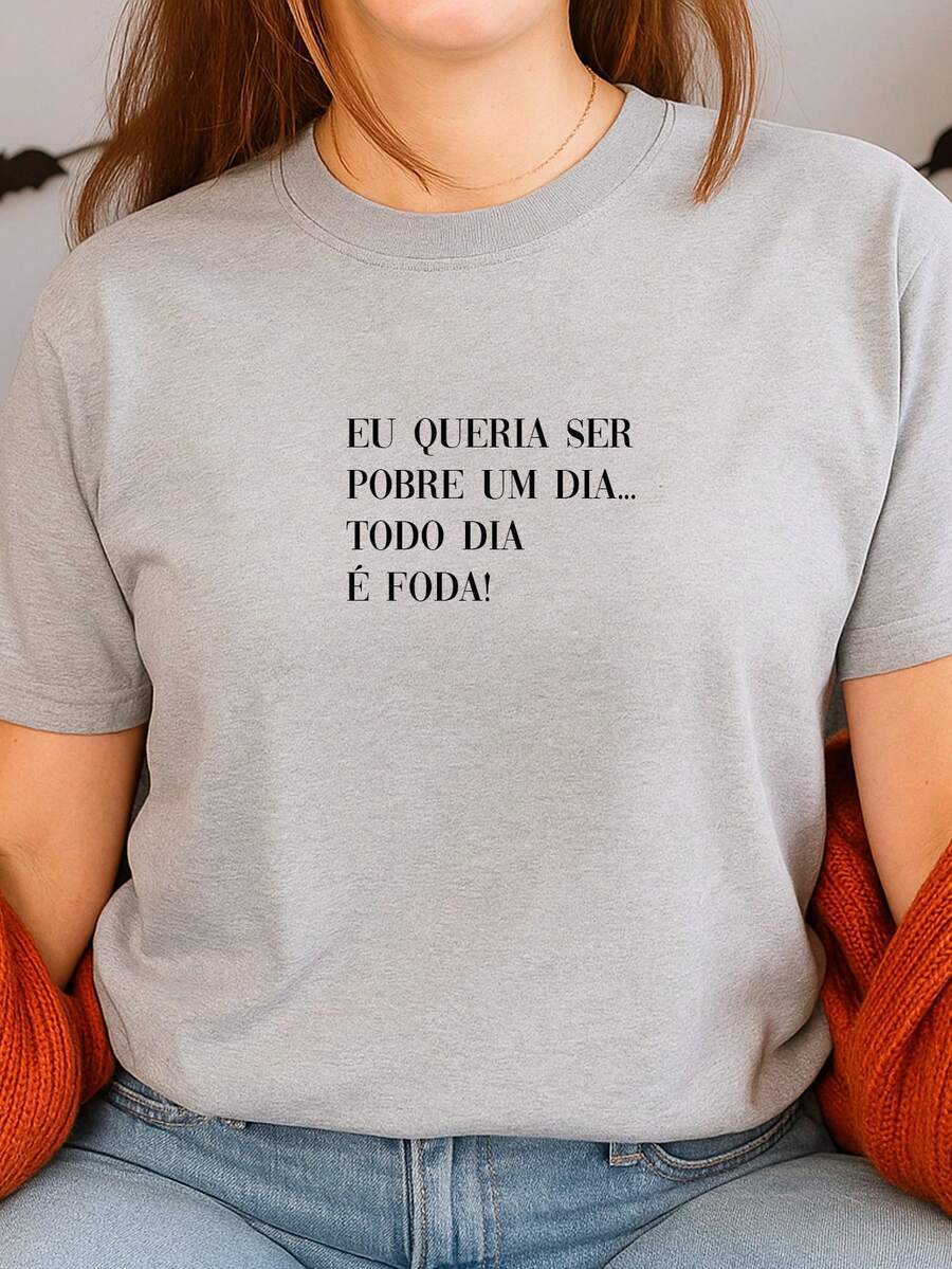 Women's Babylook Printed T-Shirt Phrases I Wish I Was Poor All Day 100% Cotton Various Funny Phrases - 灰色 - 查看 1