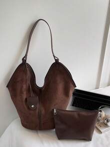 New Fashion Solid Color Large Capacity Tote Bag For Women, Casual Stylish Bucket Bag For Work Commute, Shoulder & Crossbody Bag