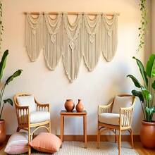 Large Macrame Wall Hanging, 27'' W X 36'' L Boho Art Tapestry Wall Decor For Urban Entryway,Living Room,Bedroom Decor, Headboard Woven, Big Fiber Art Over Couch ( Bead) - Hạt gỗ - Xem 4