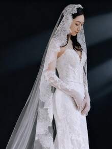 حجاب زفاف عروس بطول 3 أمتار مع ذيل، حجاب زفاف فاخر من الدانتيل بطراز قصر أنيق وفاخر للمناسبات الرسمية