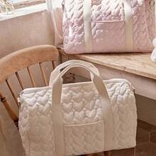 1 buah Tas Ganti Popok Motif Quilted Love Warna Solid - Tas Popok Multifungsi Kapasitas Besar dan Tas Perlengkapan Bayi, Tas Popok Bayi Multifungsi Kapasitas Besar, Tas Ganti Popok Portabel Unisex, Bahan Mudah Dibersihkan, Tas Penyimpanan Perjalanan Bayi Baru Lahir, Tas Penyimpanan Popok Bergaya dan Ringan, Penyimpanan Kebutuhan Sehari-hari Bayi, - MultiWarna - View 3