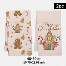 MEMNUN 2pcs Christmas Gingerbread Man, Gingerbread House, Candy Cane, Christmas Tree, Snowflake, Merry Christmas Text Printed Kitchen Towels, Dish Towels, Hand Towels, Dish Cloths, 15.75*23.62in(40*60cm), Super Soft Absorbent Microfiber, Modern, Christmas Decor, Home Decor, Kitchen Decor, Cooking, Baking, Tea Towels, Cleaning Supplies, Suitable For Restaurant, Kitchen, Christmas Holiday Decoration And Gifts, All Season