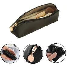 Bolsa de viaje de maquillaje, bolsa de maquillaje portátil para mujeres, bolsa de piel con cierre, bolsa de cosméticos pequeña, bolsa de cepillo para polvo de - 1 - Ver 4