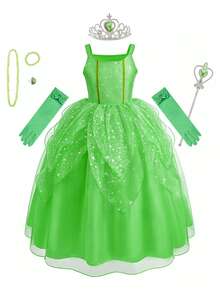 Set de 8 piezas de vestido de tutú con tirantes sin mangas en color verde, accesorio de disfraz para niñas, para fiestas, Halloween, Navidad