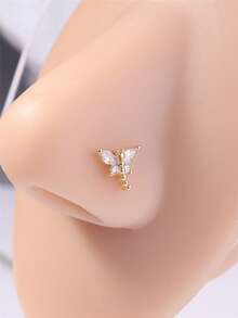 1PC/4PCS Butterfly And Flower L-Shaped Nose Studs – Sparkly CZ Nose Pins Piercing Jewelry For Women Girls Daily Wear