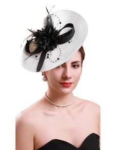 1Pc Fascinators For Women Vintage Cocktail 50s Tea Party Headwear With Feather And Mesh, Wedding Items, Hair Accessories, Tiny Hats, Derby Hat, Mini Top Hat