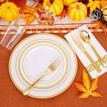 50/25/10/2 طبق ذو حافة ذهبية، أطباق سلطة، صواني طعام، أطباق فاكهة، أطباق كيك حلوى، قابلة لإعادة الاستخدام والغسيل، متوفرة بمقاسات 7.5 بوصة و 10.25 بوصة، مناسبة لحفلات عيد الميلاد والزفاف وعيد الشكر والكريسماس والهدايا لرأس السنة