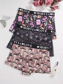 Dircho 3件套女士佩斯利印花撞色包边平角内裤，舒适柔软，弹力腰带，女士内衣裤 - 彩色 - 查看 3