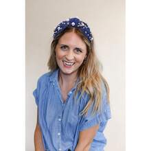 Pearl Knotted Headband For Women White Pearl Rhinestone Jeweled Hairband Fashion Ladies Wide Bride Boho Party Hair Accessories (Denim Dark Blue Knot Hairband) - 牛仔布深藍色結髮帶 - 查看 5