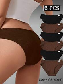 6条装女士基础款纯棉比基尼内裤套装，简约透气舒适运动性感低腰内裤