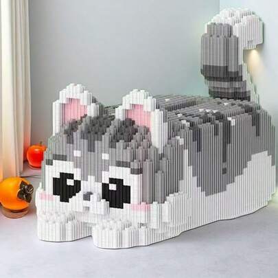 5005件迷你灰猫纸巾盒DIY模型积木，专为青少年和成人设计的创意益智积木，成人益智玩具，家居装饰，生日礼物，圣诞礼物