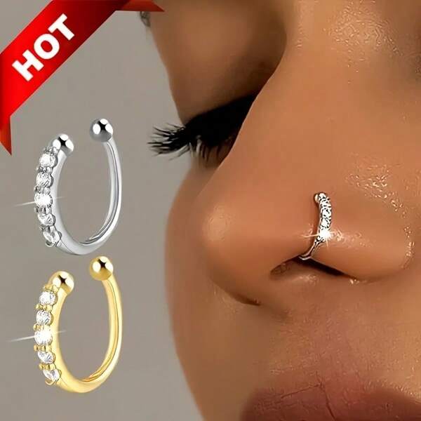 2/1pc Adjustable Fake Nose Ring, Piercing-Free Nose Hoop, Sexy Style Fashion Hip-Hop Accessory, Jewelry Lover's Choice, Gift For Birthday, Holiday, Christmas, New Year
