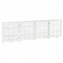 PawHut Türschutzgitter aus Holz & Stahl, Absperrgitter für Hunde & Haustiere, Sicherheitsgitter 305x35,5x82 cm, weiß