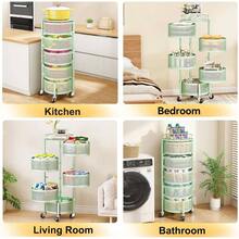 Fruit And Vegetable Basket Bowls Kitchen With Metal Top Lid, 5 Tier Rotating Storage Rack Cart Potato Onion Bread Banana, Wire Basket Organizer On Wheels, Large, Black - Green - View 8