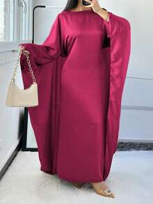 Unadoll Women's Pure Color Loose Waist Bat Sleeve Beach Vacation Graduation Season Colored Ding Robe Dress