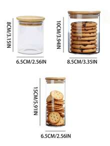 Glass Sealed Jars - Rated Glass Storage Jars With Bamboo Lids, Airtight Glass Biscuit Containers For Pantry Organization. Keeps Biscuit Fresh Longer, Moisture-Proof Dust-Proof; Clear Glass For Easy Content Viewing Suitable For Home Cooks, Bakers, Pantry Organizers, Health Enthusiasts Families Perfect For Kitchen Pantry Storage,
