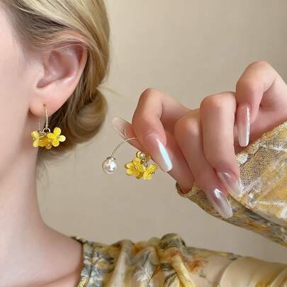 Pendientes de perlas con borlas de flor de osmanto divino para mujeres