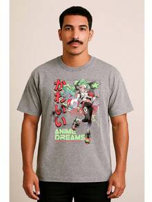 Men's T-Shirts Adult Kids Plus Size Casual Street Wear Premium Cotton Fashion Animecore Aesthetic Art Anime Dreams - 混合灰色 - 查看 2