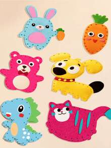 6-Piece Sewing Kit | DIY Animal Hanging Decorations With Plastic Needles | Beginner's Craft Kit For Easter, Birthday, Christmas Gifts (Creative Handmade, Non-Injurious, Holiday Crafts)