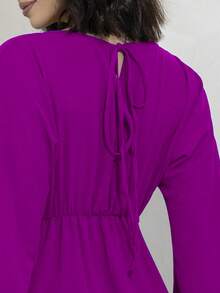 Women's Short Dress Long Sleeve Flare Duna Loose Sensual Neckline Foreign Fashion 2025 - 玫瑰紅 - 查看 9