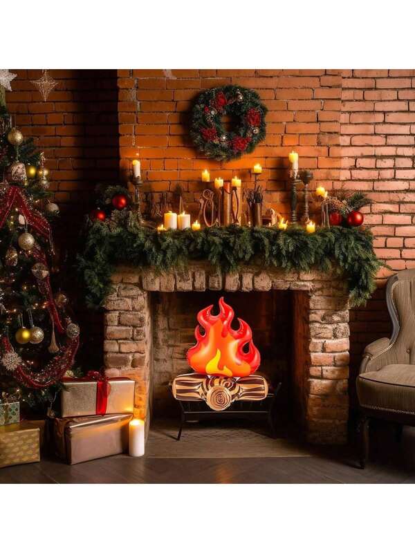 Weihnachts-Flammen-Simulation Ornament - Aufblasbarer Flammen Weihnachtsdekoration für Innenräume, geeignet für Weihnachtsdekoration in Innenräumen, rote Atmosphäre für Neujahr, Feiertags-Dekoration, Weihnachtsdekoration für Zuhause, Innenraum-Atmosphäre-Dekoration, Steigerung der Feiertagsatmosphäre, Weihnachtsgeschenke