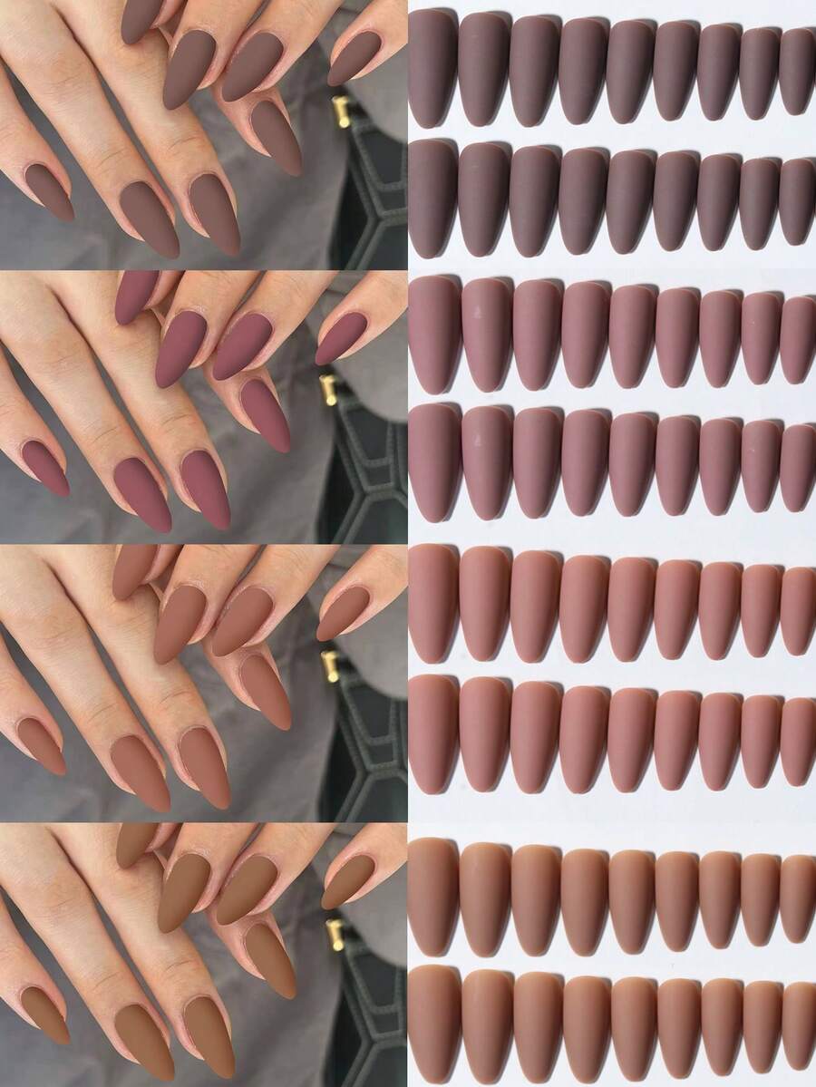 96片（4种混合色）杏仁形亮面亚克力美甲贴片，提升您的时尚感。这款美甲套装采用完美贴合设计，包含：1片果冻胶和1把指甲锉。秋季美甲，让您的指尖闪耀动人，适合派对、舞会和日常佩戴。美甲用品