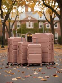 4PCS Carry-On Luggage Sets, Travel Suitcase With Wheels And TSA Custom Lock, PP Hardshell Suitcase, Expandable For More Capacity, Suitable As Gifts For Friends, Durable Luggage Sets For Outdoor Office Back To School College Travel Business Holiday Vacation - Hoa hồng vàng - Xem 1