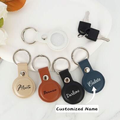 Personalized AirTag Holder, Customized AirTag Keychain, Vegan Leather AirTag Keychain, Customized AirTag Protective Case, Men's Smart Gift, Couple Gift