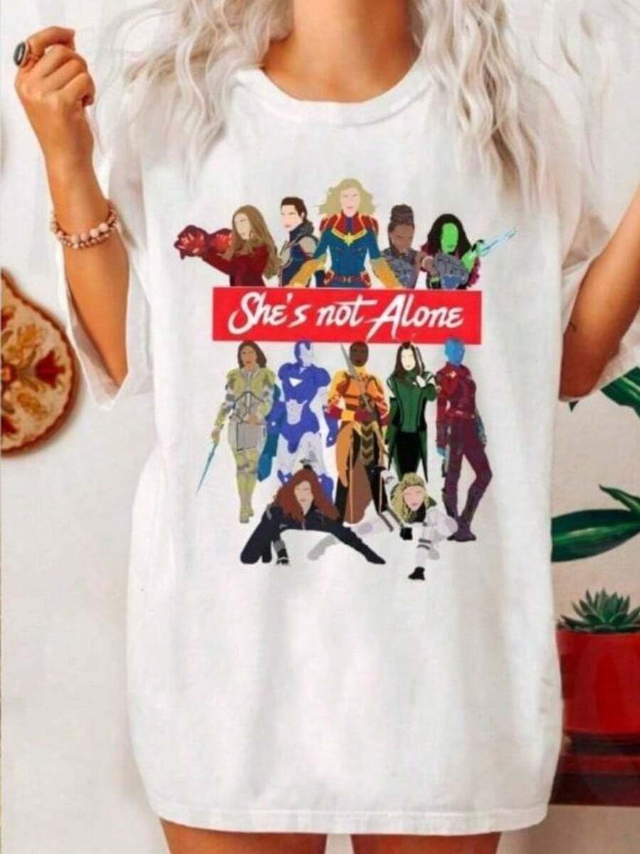 BREATHABLE COOL SUMMER She's Not Alone T-Shirt Marvels Avengers Girl Female Superhero Black Widows T-Shirt Scarlet Shirt, Gamora The Witch Shirt - 白色 - 查看 1