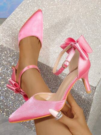 Women's Satin Bow Pointed Toe Strap High Heel Shoes, Spring/Autumn