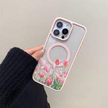 Pink Tulip Flower Pattern-Magnetic Phone Case For IPhone 17/16/15/14/13/12/11/X/XS/ Galaxy Phone Cases-Slim TPU Protective Cover, Anti-Slip & Scratch Resistant | Perfect Birthday Present For Her | Summer Gift Idea - Hồng - Xem 5