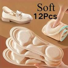 12pcs Full-Day Comfort Insoles, Cushioned Arch Support & Anti-Slip Design, Suitable For High Heels, Flats, Sneakers, Work, Party, Gym, Casual Wear, For Busy Feet Of Men And Women