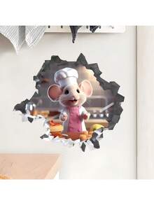 1 pieza Pegatina de pared de dibujo animado con agujero de ratón chef, pegatina decorativa de PVC, pegatina autoadhesiva y removible, fácil de despegar, decoración del hogar para refrescar tu vida, decoración de vacaciones, regalo de cumpleaños o graduación, decoración de pared y habitación