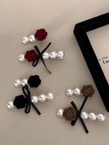 1 pieza Clip de pelo con rosa de perla falsa vintage - Pasadores para el cabello rebelde y el flequillo, Pasador de moda elegante para mujeres, Pinzas de garra - Multicolor - Ver 9