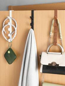 2pcs/1pc 5-Tier Door Hook Organizer Rack, Suitable For Backpacks And Handbags. Easy To Install Door Hooks, Bedroom Door Hanging, Can Be Used To Hang Hats, Watches And Belts. Plastic Door Hanger, Helpful Home Storage, Suitable For Storing Loofahs And Towels In Bathroom, Household Essential. - Black - View 6