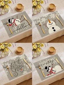 1 pièce/4 pièces/6 pièces/60 pièces Sets de table en lin bonhomme de neige de Noël, sets de table d'hiver de Noël, Joyeux Noël, convient pour la maison, le restaurant, la décoration de table à manger, articles ménagers