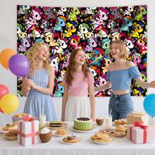 Official Tokidoki Unicorno Tapestry Wall Hanging, 3x5ft Party Photography Backdrop Decorations For Living Room Bedroom Home, Cartoon Birthday Party Supplies Banner Tablecloth Beach Throws - Kỳ lân đen - Xem 4