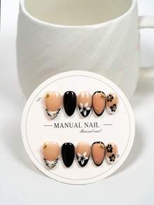 JUTI 10片手工渐变裸色美甲贴纸 | Y2K水彩花卉图案 | 优雅假指甲，适合日常、派对、婚礼等场合 | 送给女性和女孩的礼物，美甲配件，美甲用品 - 彩色 - 查看 2