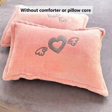 3 件套加厚保暖双面羊毛床上用品套装 - 心形 + 彩虹条纹印花图案 | 1 件羽绒被套，2 件枕套，不含被子或枕头 | 舒适温暖，锁热透气，冬季必备床上用品 - 愛心翅膀 - 查看 8