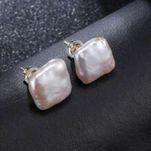 一对白色巴洛克淡水珍珠S925银耳环，适合女士日常佩戴 - 白色 - 查看 1