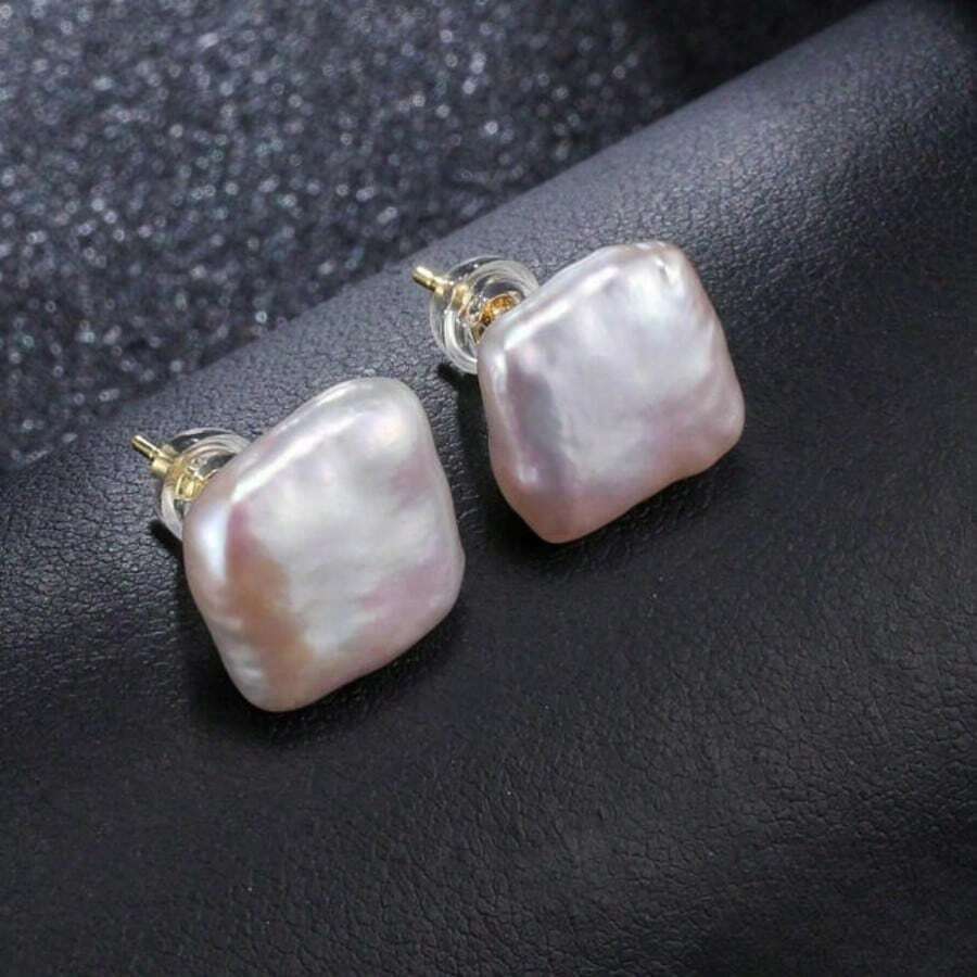 一对白色巴洛克淡水珍珠S925银耳环，适合女士日常佩戴 - 白色 - 查看 1