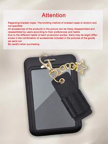 Elegante portacartas negro con clip de cuero y cadena de metal - Detalles con encanto de estrella, protege tus tarjetas escolares y de oficina con estilo, protector de credencial durable con cierre , accesorio portátil para uso diario, oficina, transporte y regalos, tarjetas de comida, control de acceso al transporte público y metro, perfecto para volver al trabajo y la temporada de regalos navideños