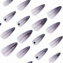 Long Stiletto Press On Nails Fake Nails Balck Gothic Glue On Nails Glitter Bling Shiny Acrylic Nails Rhinestone Luxury Stick On Nails 24Pcs Almond Stick On Nails Manicure Artificial Nails - 多色11 - 查看 4