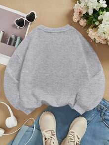 Sudaderas relajadas e estampados gráficos minimalistas para jinetes de ocio, adecuadas para otoño e invierno, regreso a la escuela, sudaderas del aeropuerto - Gris Claro - Ver 6