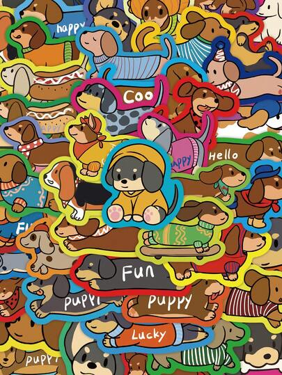 50 Piezas de Pegatinas Coloridas de Perro Salchicha (Estilo de Dibujos Animados Lindos) - Regalos de Vuelta a Clases, Pegatinas Decorativas DIY para Diarios, Botellas de Agua, Diarios y Portátiles