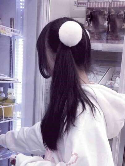 2pcs Cute & Sweet Versatile Fluffy Pom Pom Double Ponytail Hair Scrunchies ,Makeup ,Ponytail Holders ,Hair Elastics ,Hair Rubber Bands ,Hair Rope